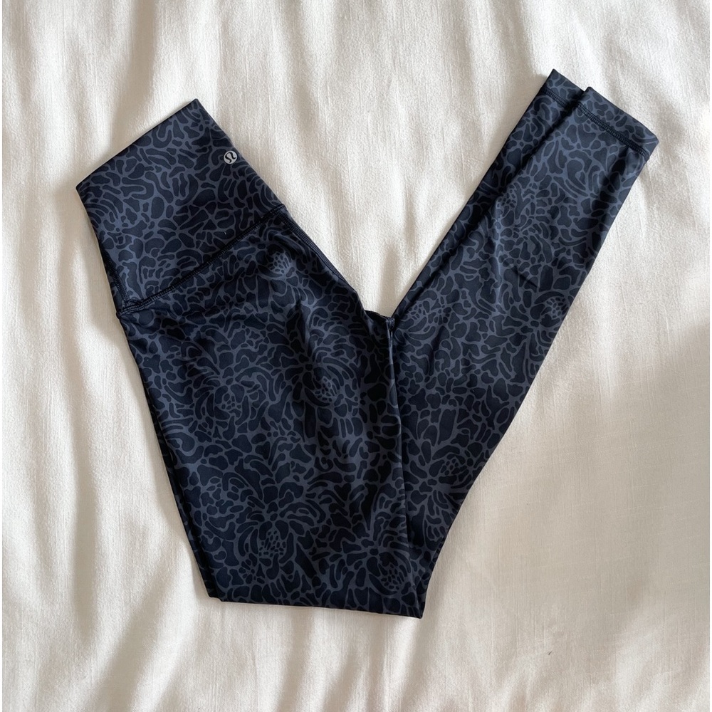 lululemon black and grey printed high-waisted fold down leggings